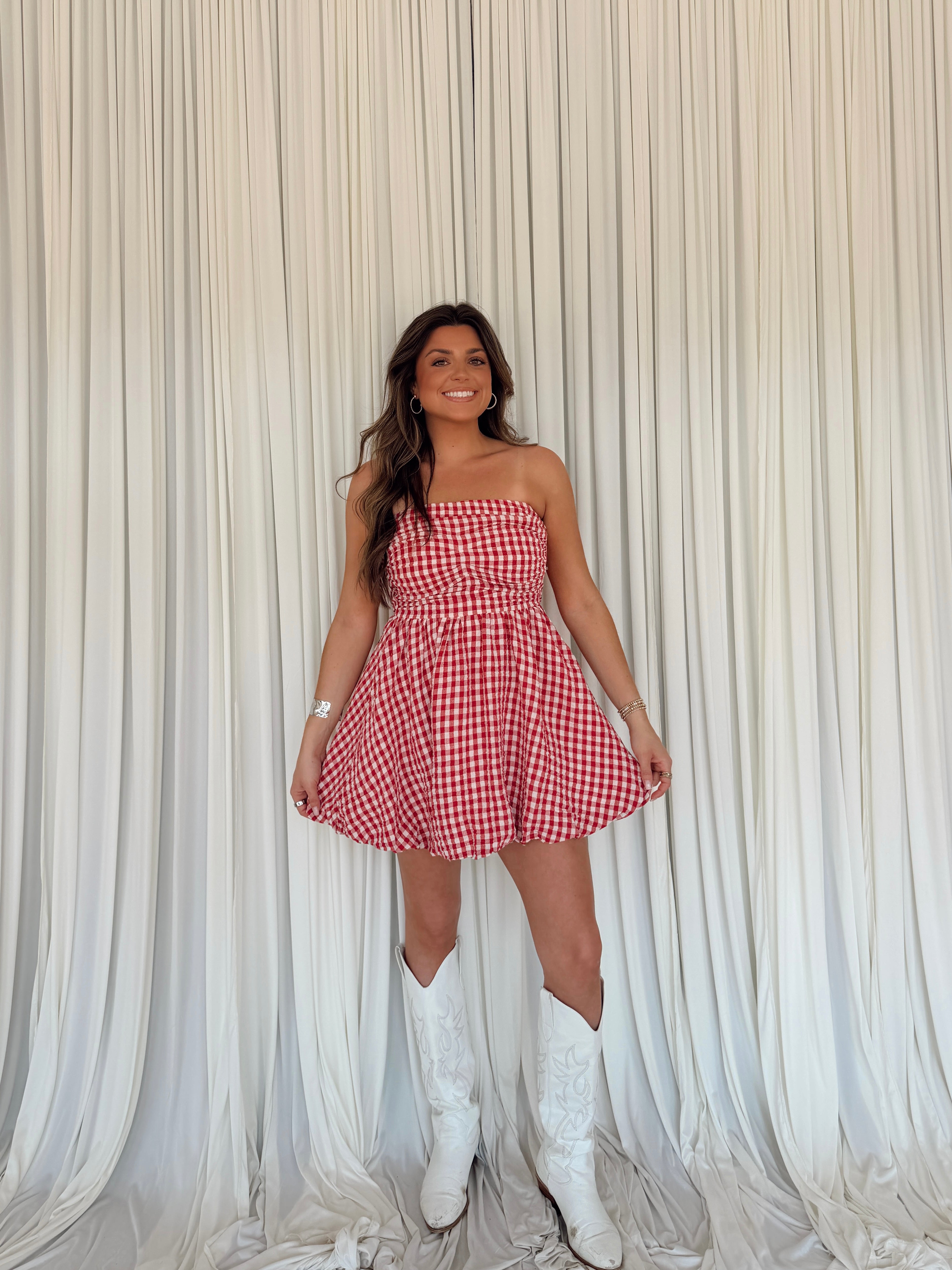 gingham dress mini Gingham Print Smocking Tube Mini – Seven & James