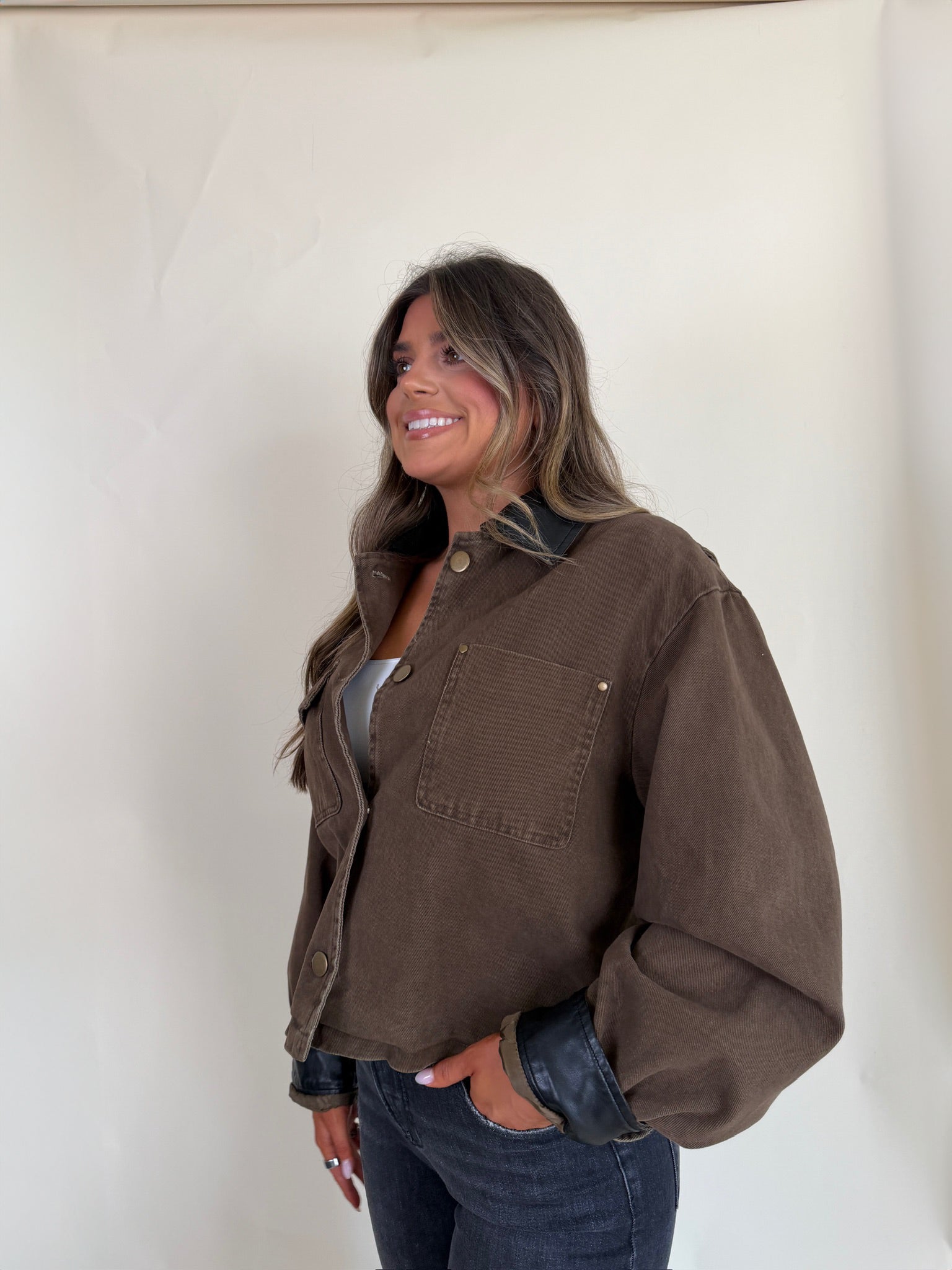 Jacket with Leather Trim