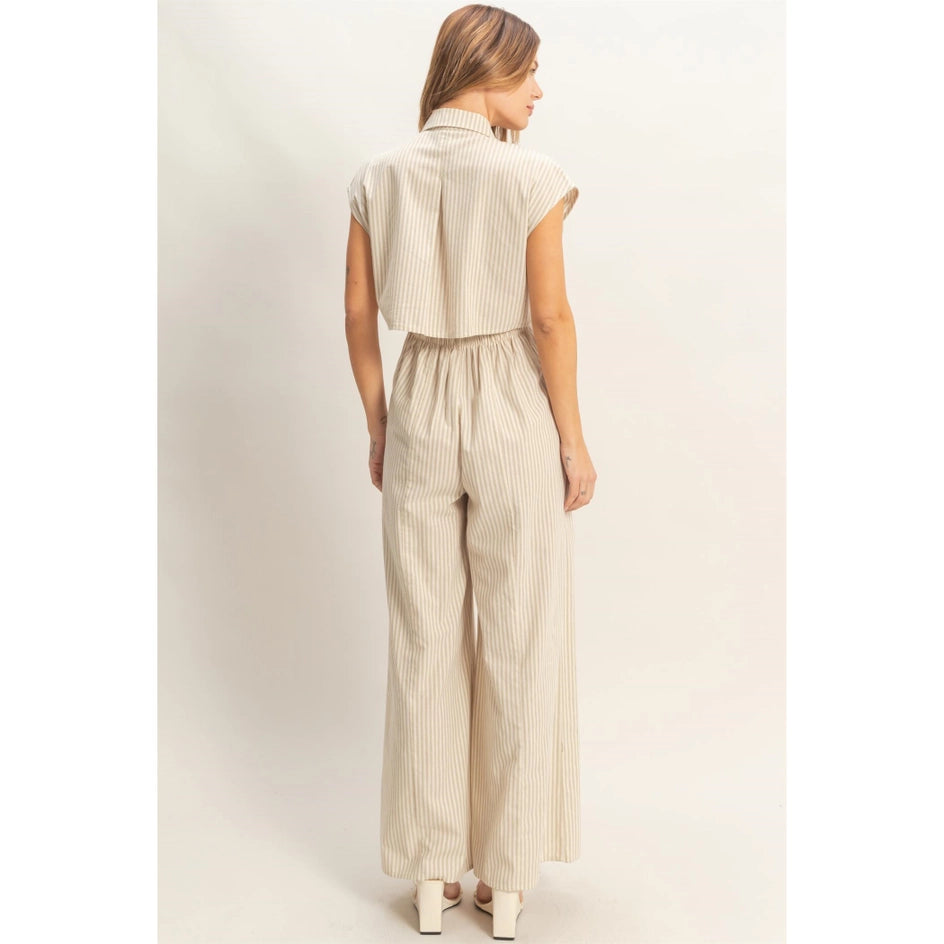 Striped Button Down Jumpsuit