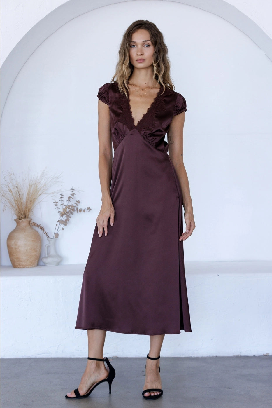 Satin Lace Trim Dress
