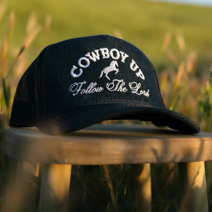 Cowboy Up Follow the Lord Denim Hat