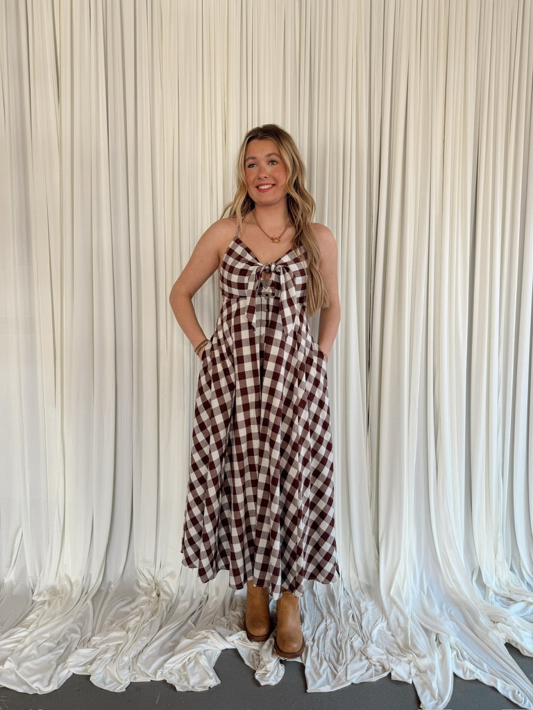 Tie-Front Gingham Dress