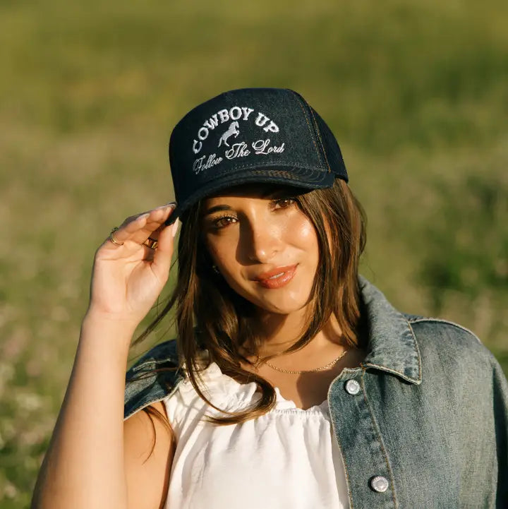 Cowboy Up Follow the Lord Denim Hat