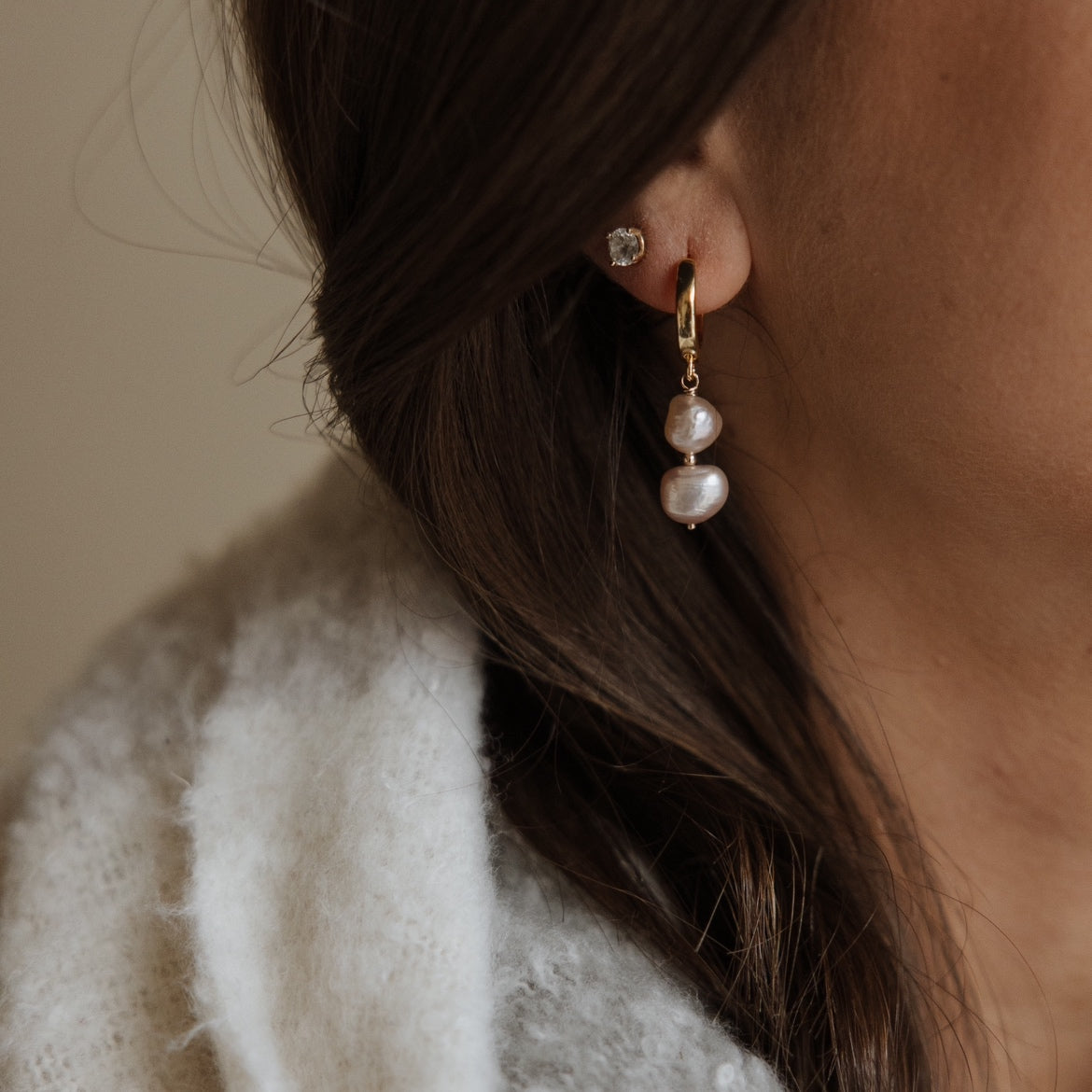 Chiara Freshwater Pearl Hoops Gold Filled
