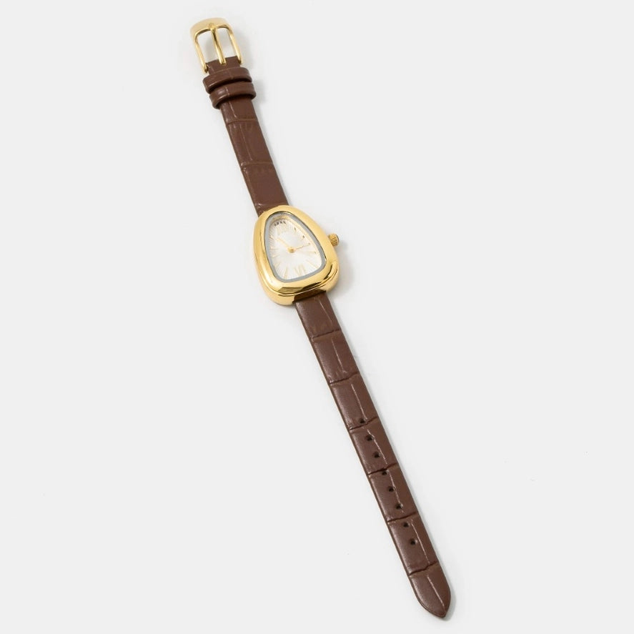 Oval Croc Leather Strap Watch