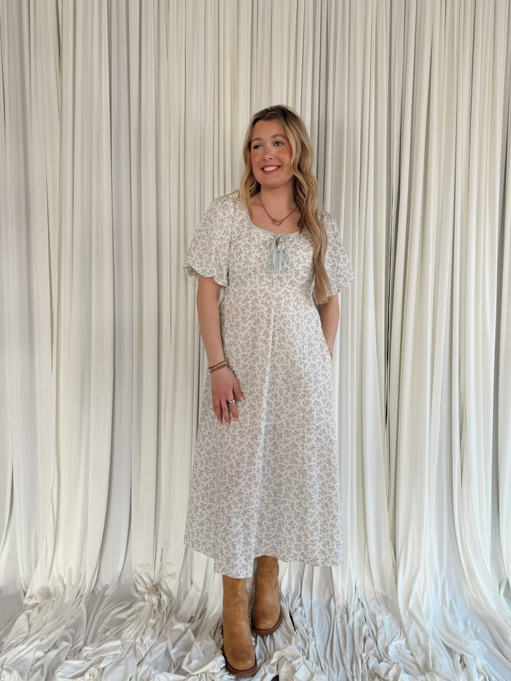 Floral Puff Sleeve Midi Dress