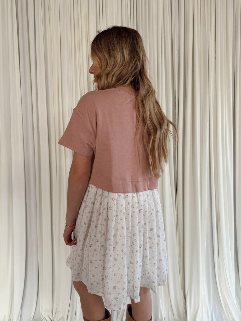 Mixed Knit Floral Mini Dress