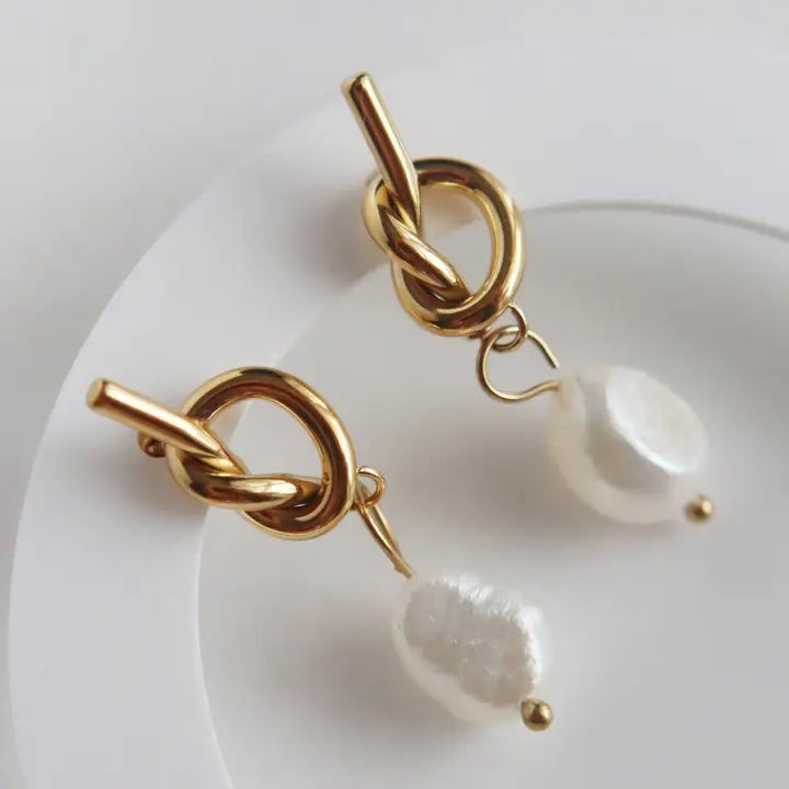 Knotted Pearl Drop Earrings