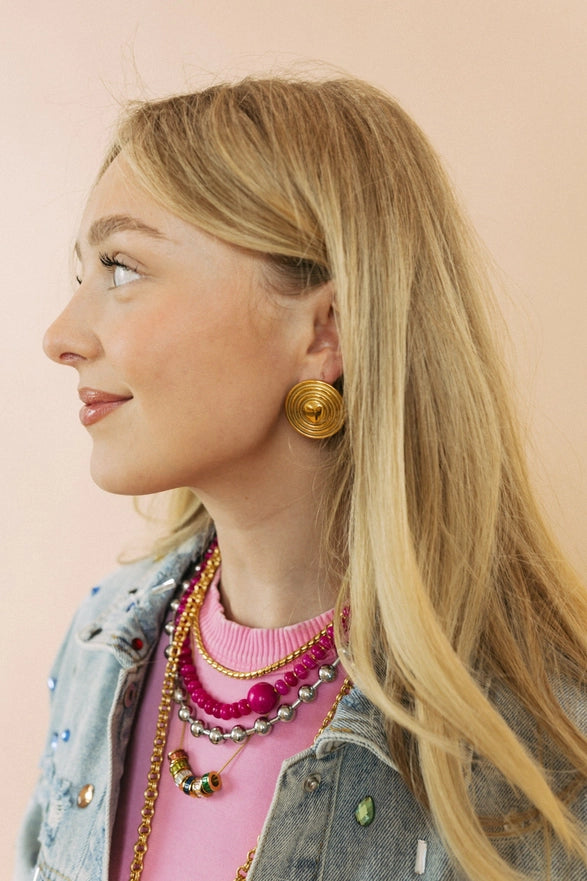 Elowen Button Heart Statement Gold Earrings