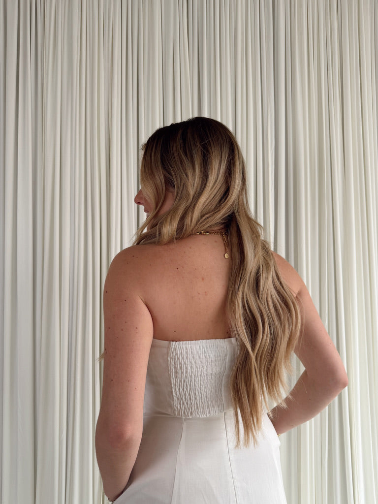 Strapless Linen Midi Dress