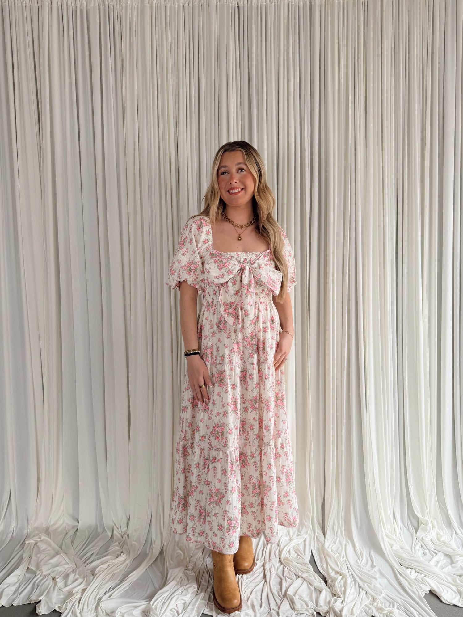 Floral Printed Bow Tie Dress