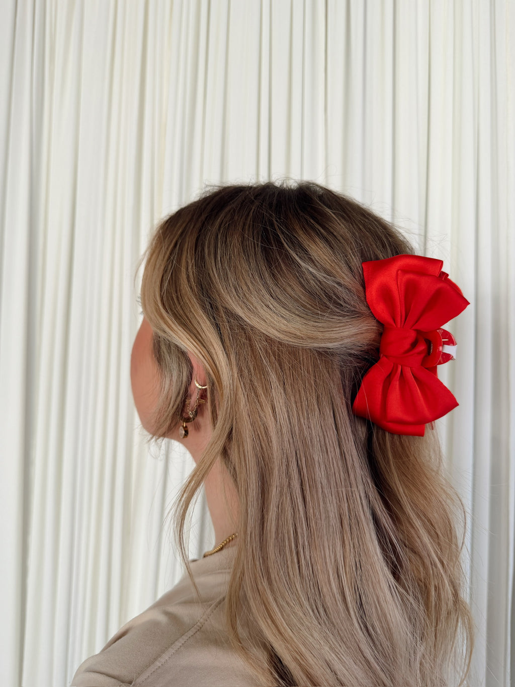 Mini Satin Bow Clip - Red