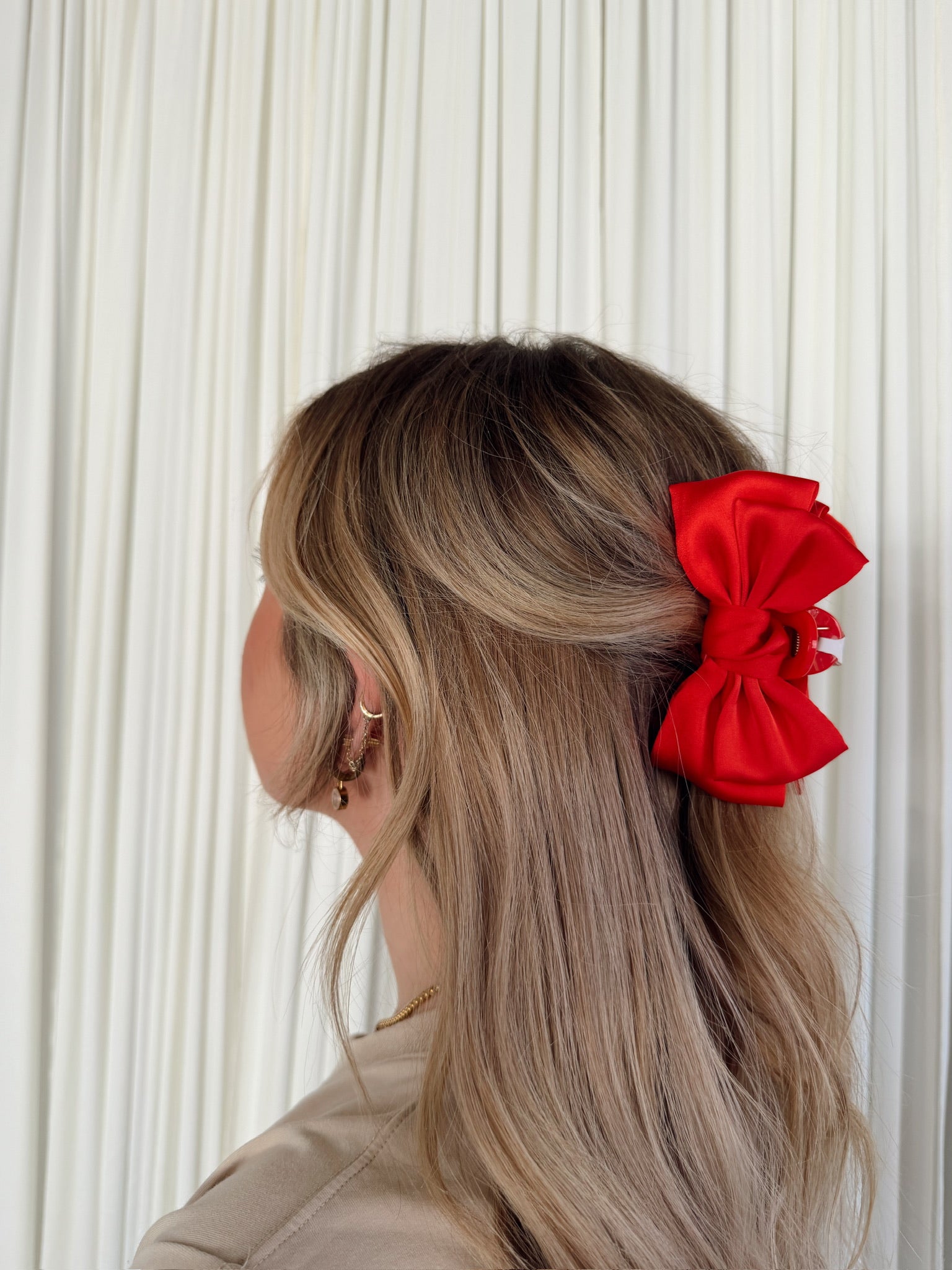 Mini Satin Bow Clip - Red