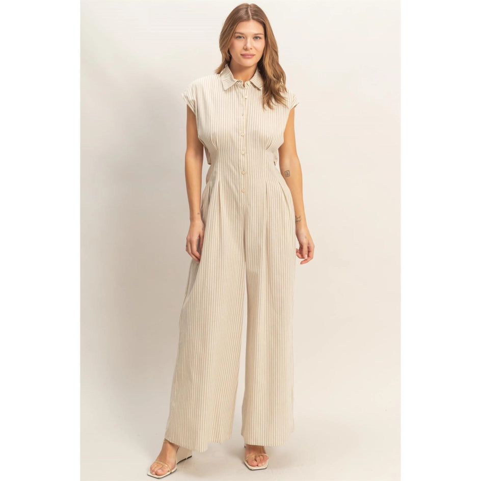 Striped Button Down Jumpsuit