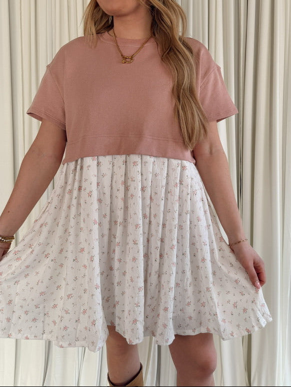 Mixed Knit Floral Mini Dress