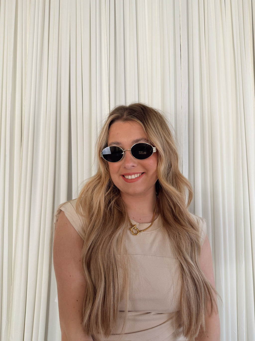 Oval Lens Metallic Frame Sunglasses