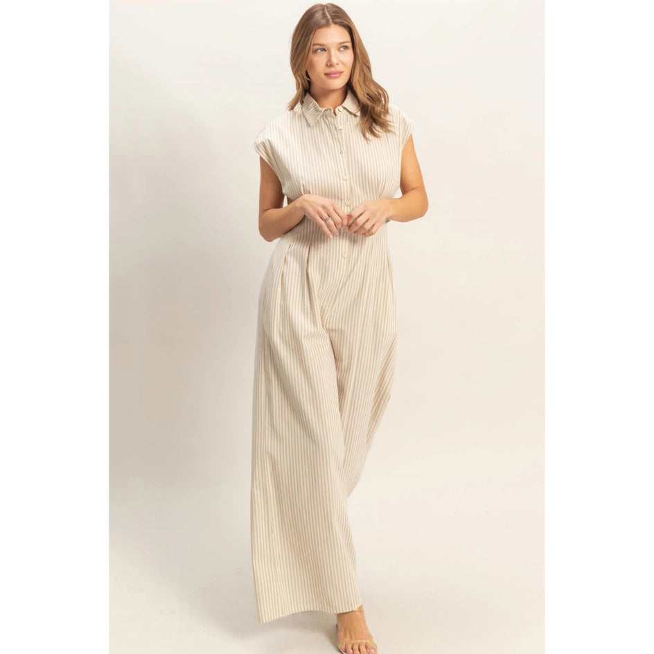 Striped Button Down Jumpsuit