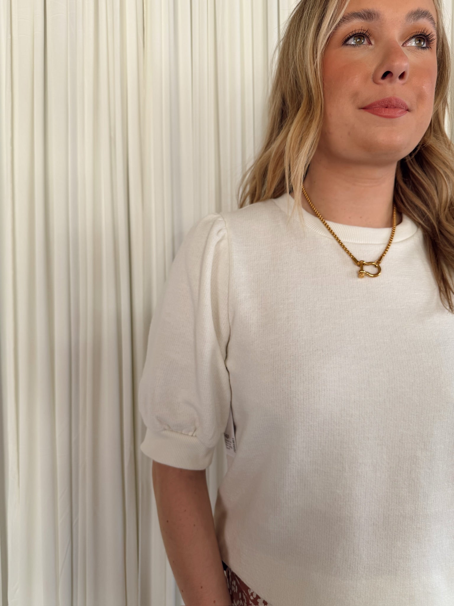 Puff Sleeve Crew Neck Top