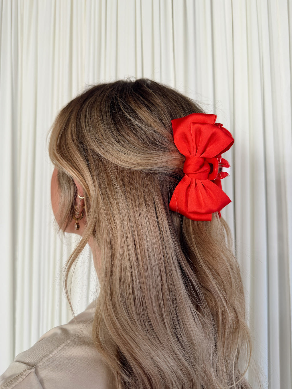Mini Satin Bow Clip - Red