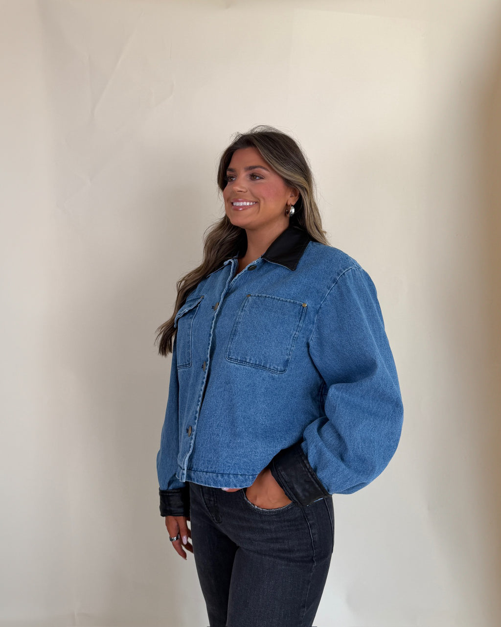 Jacket with Leather Trim