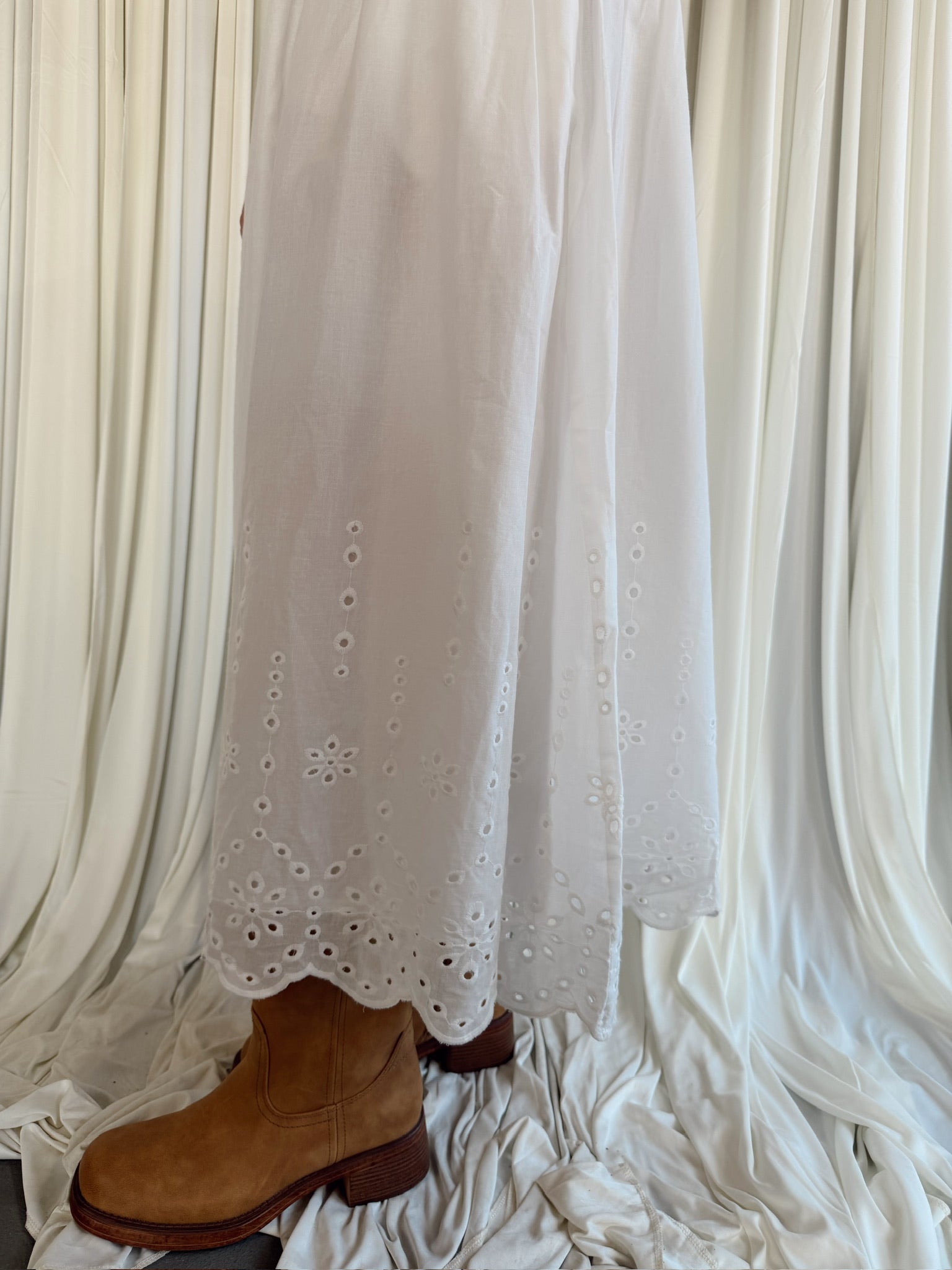 Eyelet Scallop Hem Twofer Dress