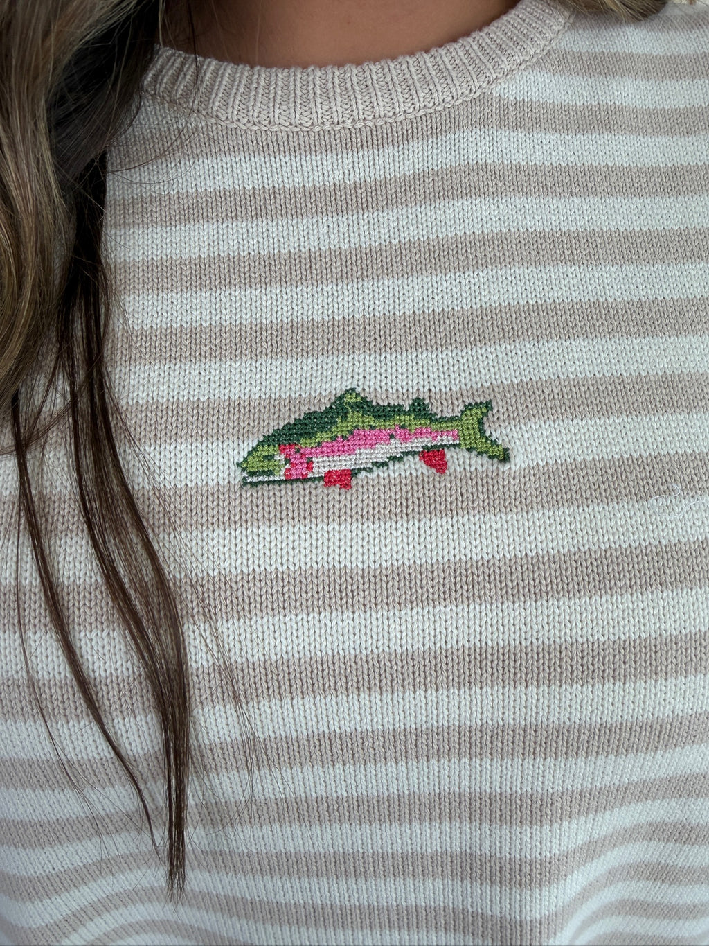 Striped Fish Graphic Sweater