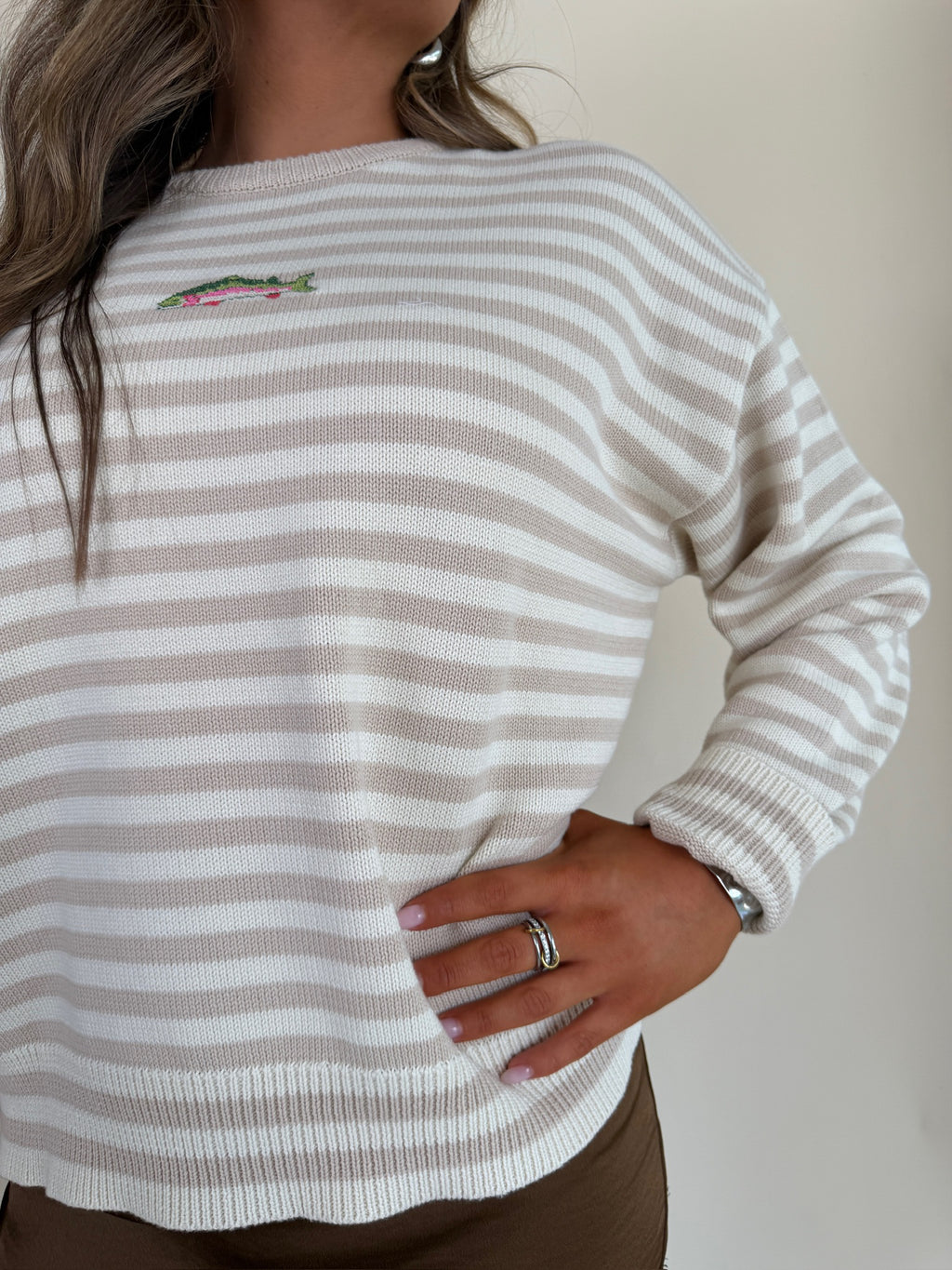 Striped Fish Graphic Sweater