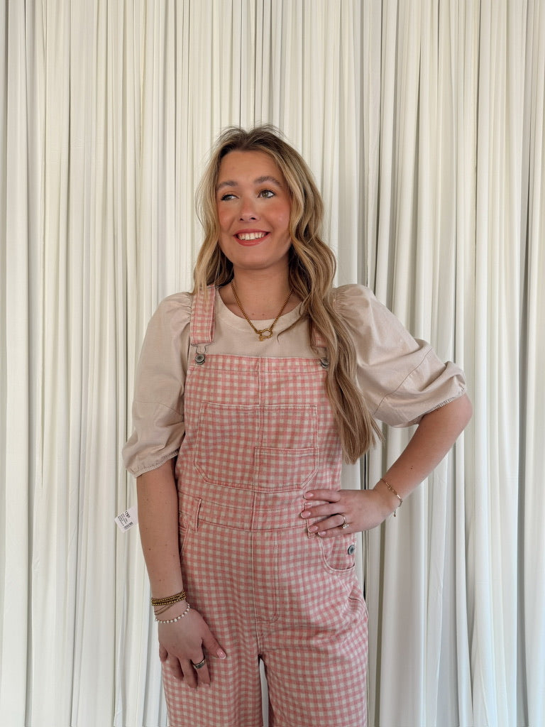 Denim Gingham Jumpsuit