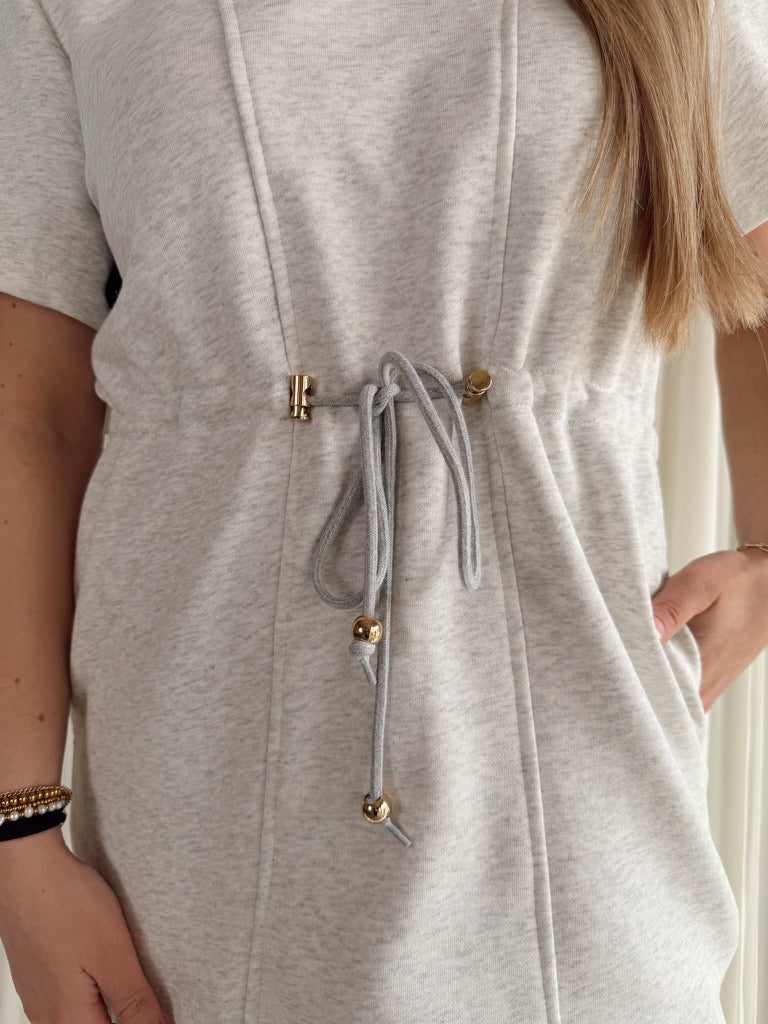 Light Gray Drawstring Waist Dress