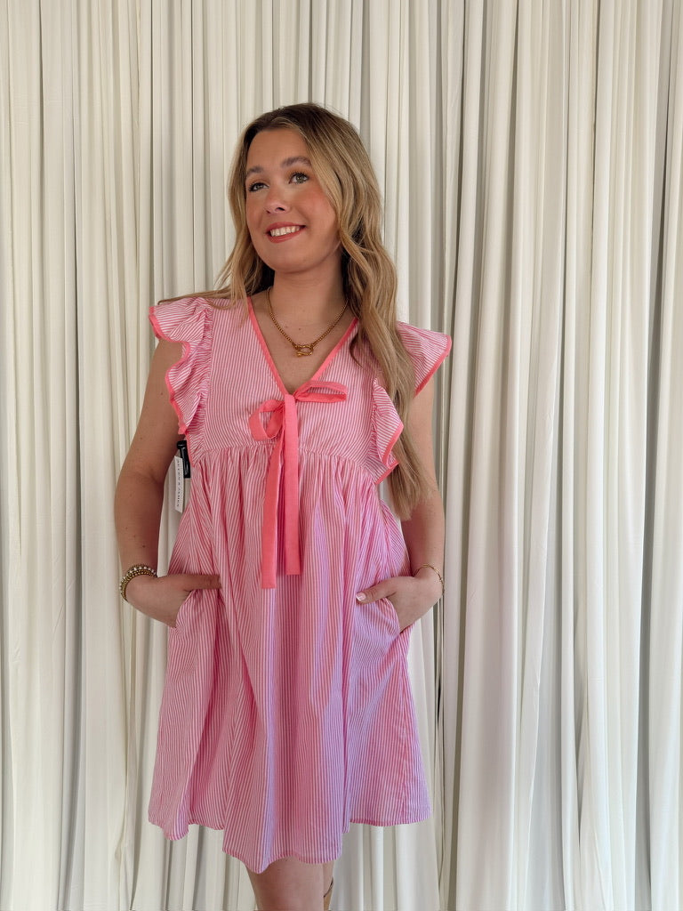 Striped Bow Mini Dress