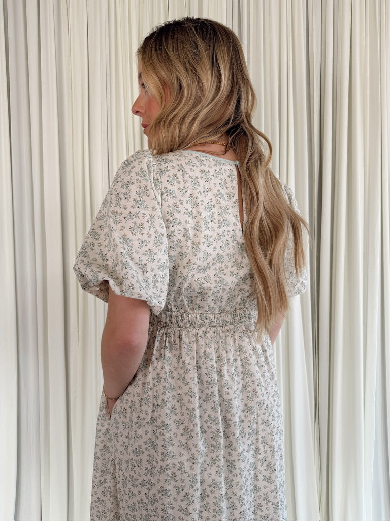 Floral Puff Sleeve Midi Dress