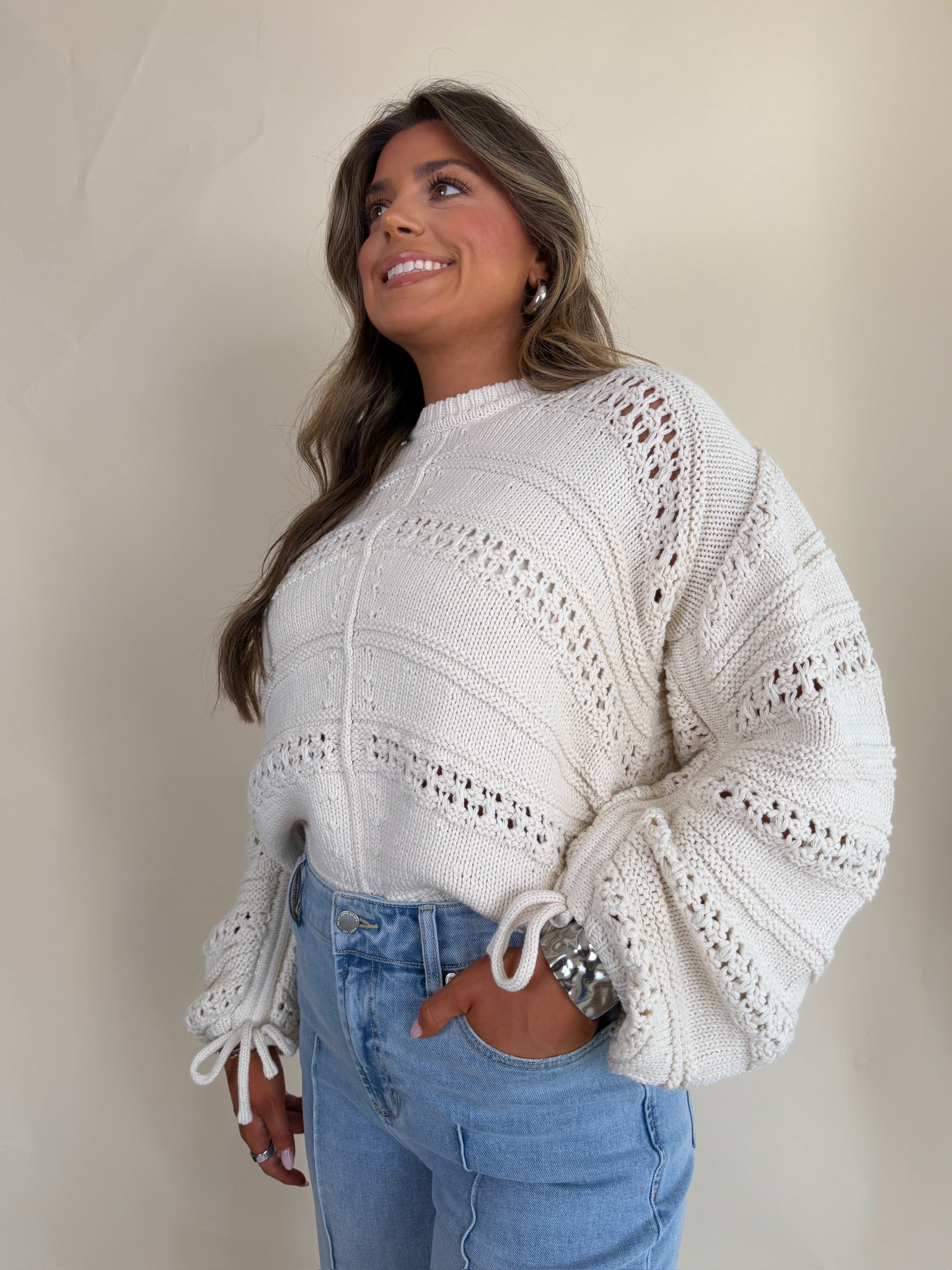 Open Tie Knit Sweater