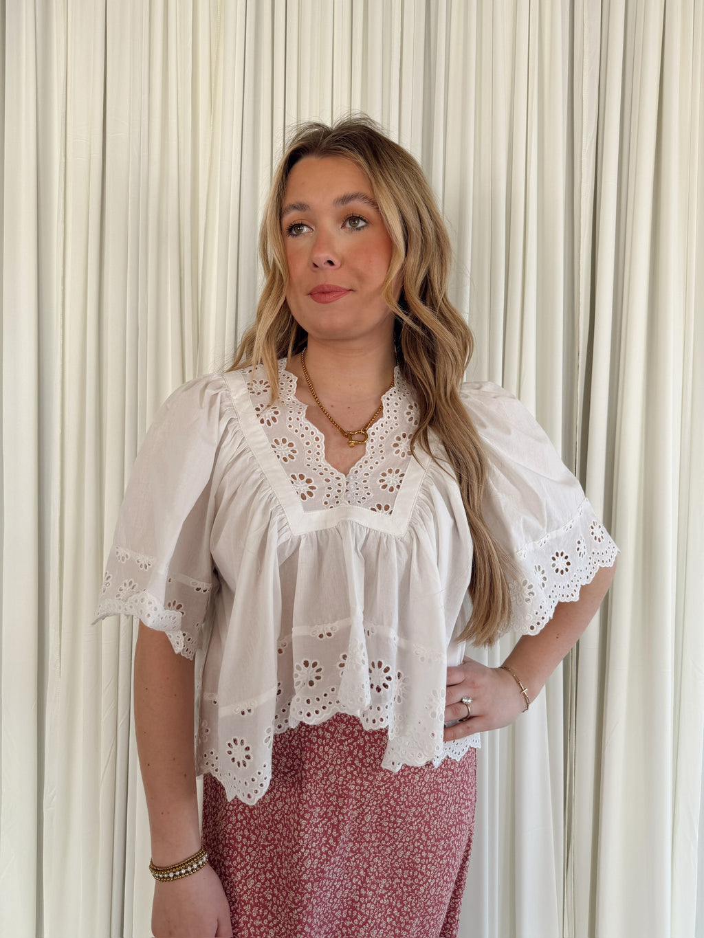 Scalloped Eyelet Babydoll Top