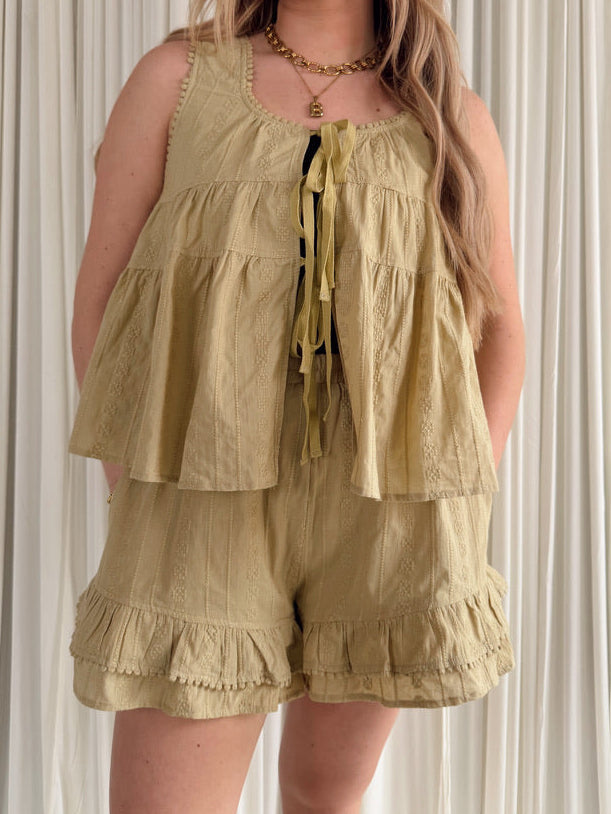Embroidered Tiered Ruffle Short