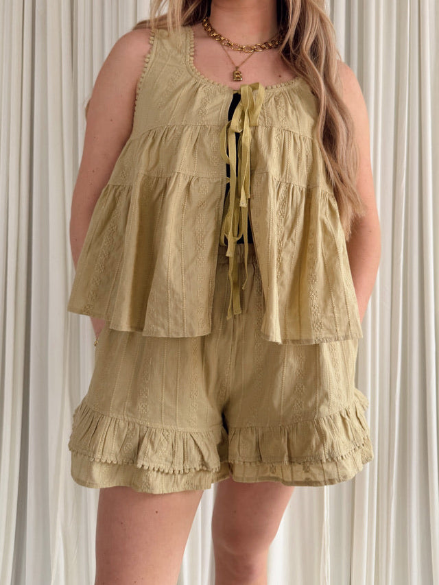 Embroidered Tiered Ruffle Top