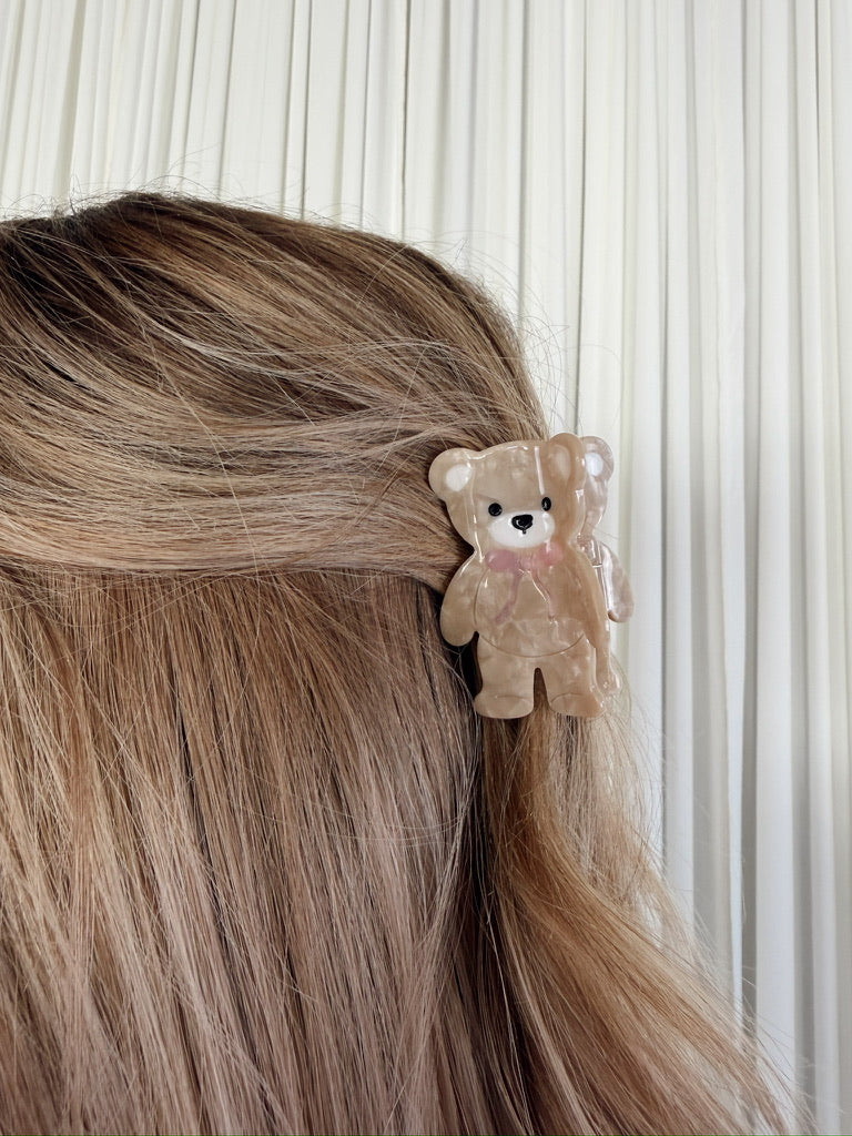 Beige Teddy Bear Claw Clip