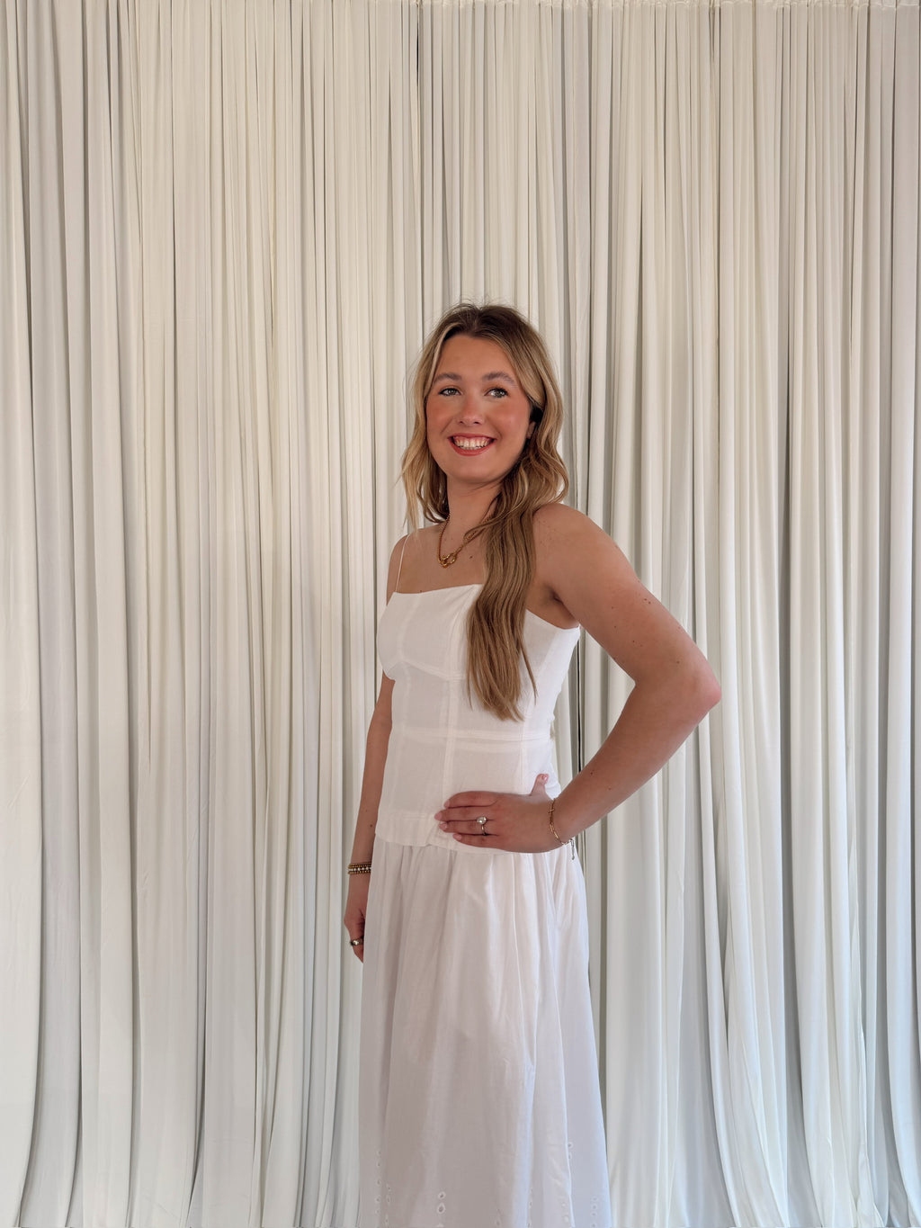 Eyelet Scallop Hem Twofer Dress