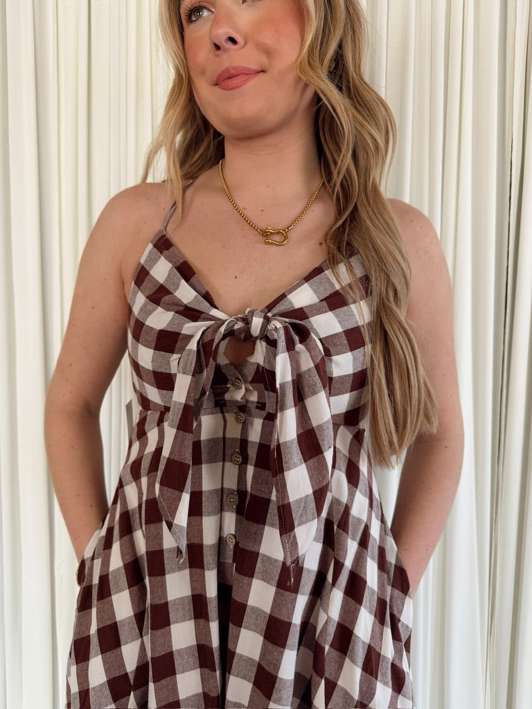 Tie-Front Gingham Dress