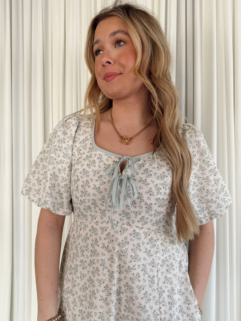 Floral Puff Sleeve Midi Dress