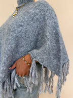 Fringe Turtleneck Sweater Poncho