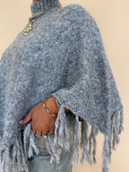 Fringe Turtleneck Sweater Poncho
