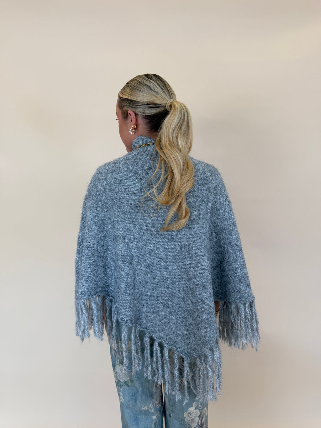 Fringe Turtleneck Sweater Poncho