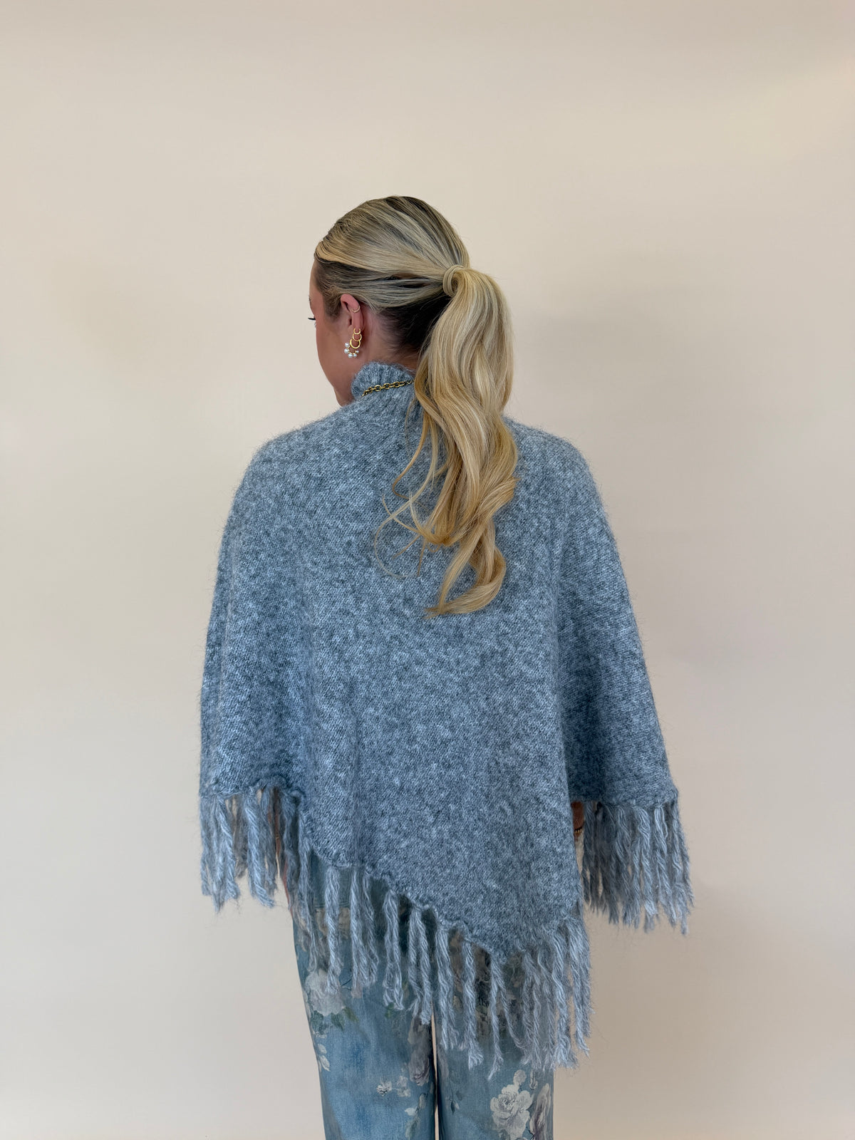 Fringe Turtleneck Sweater Poncho