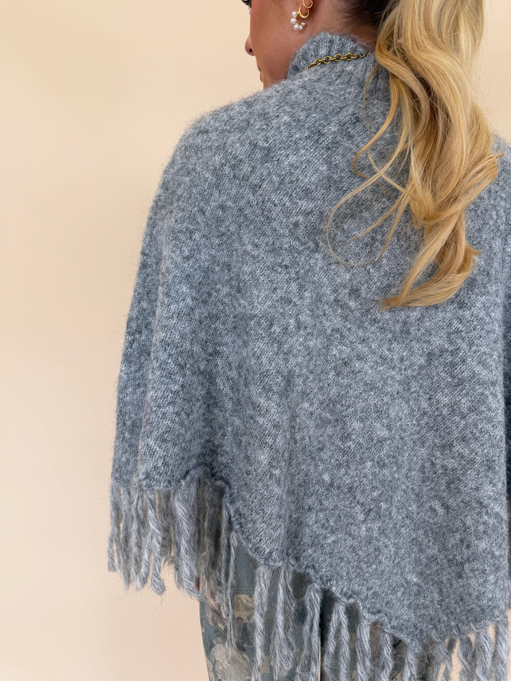 Fringe Turtleneck Sweater Poncho