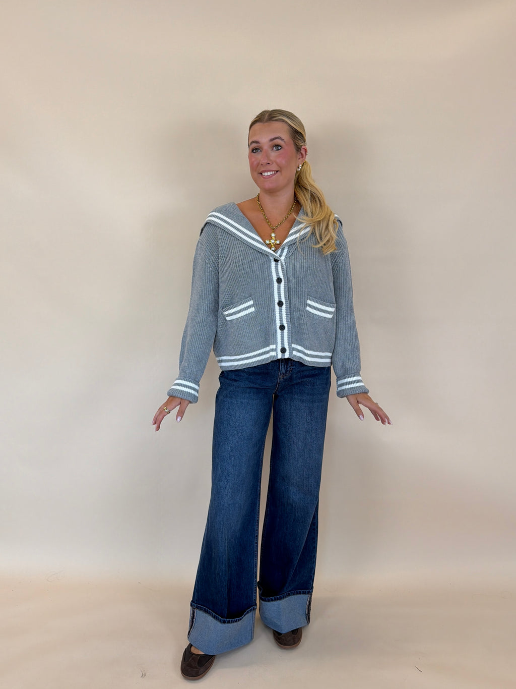 Sailor Collar Sweater Cardigan