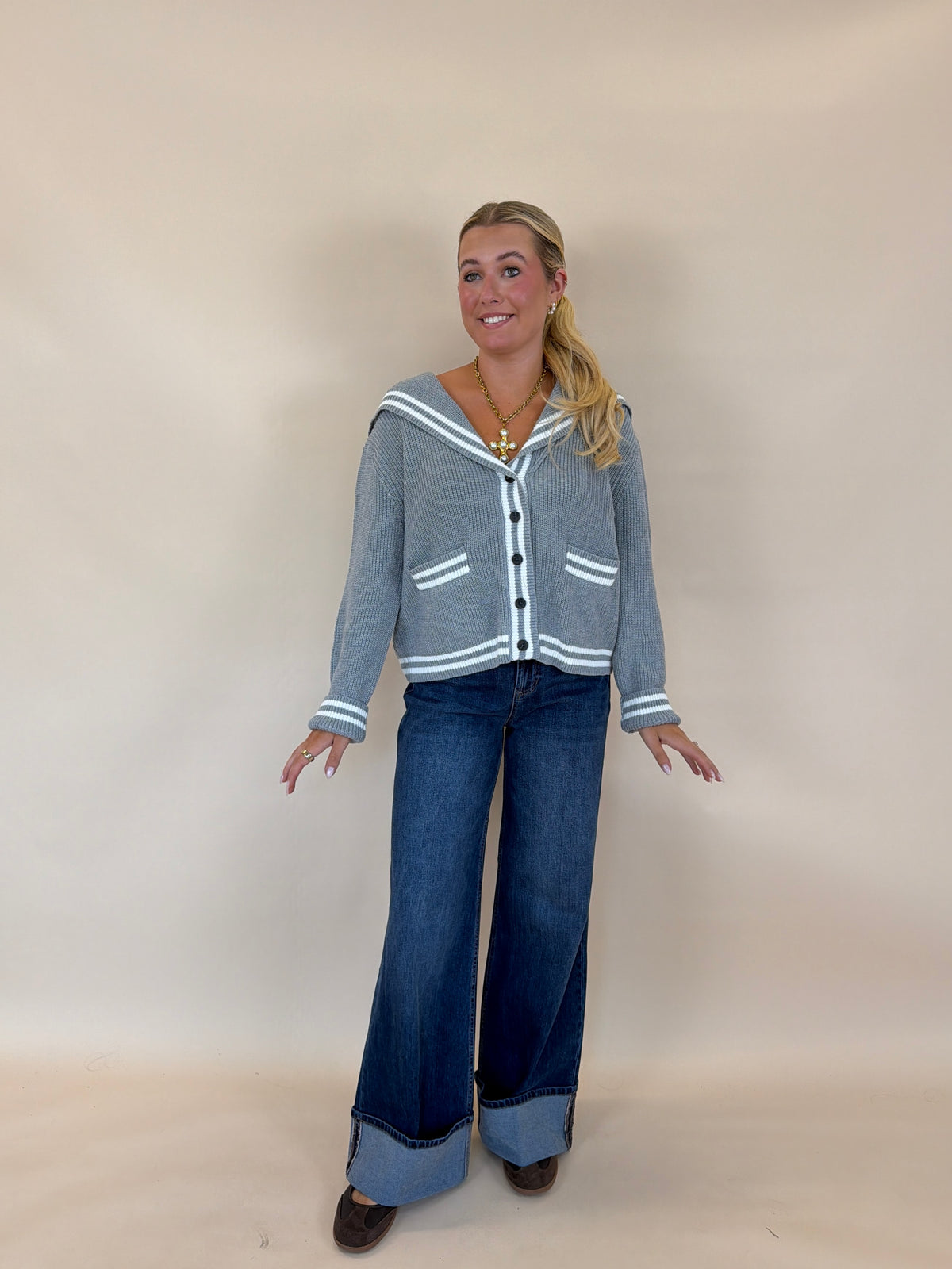 Sailor Collar Sweater Cardigan