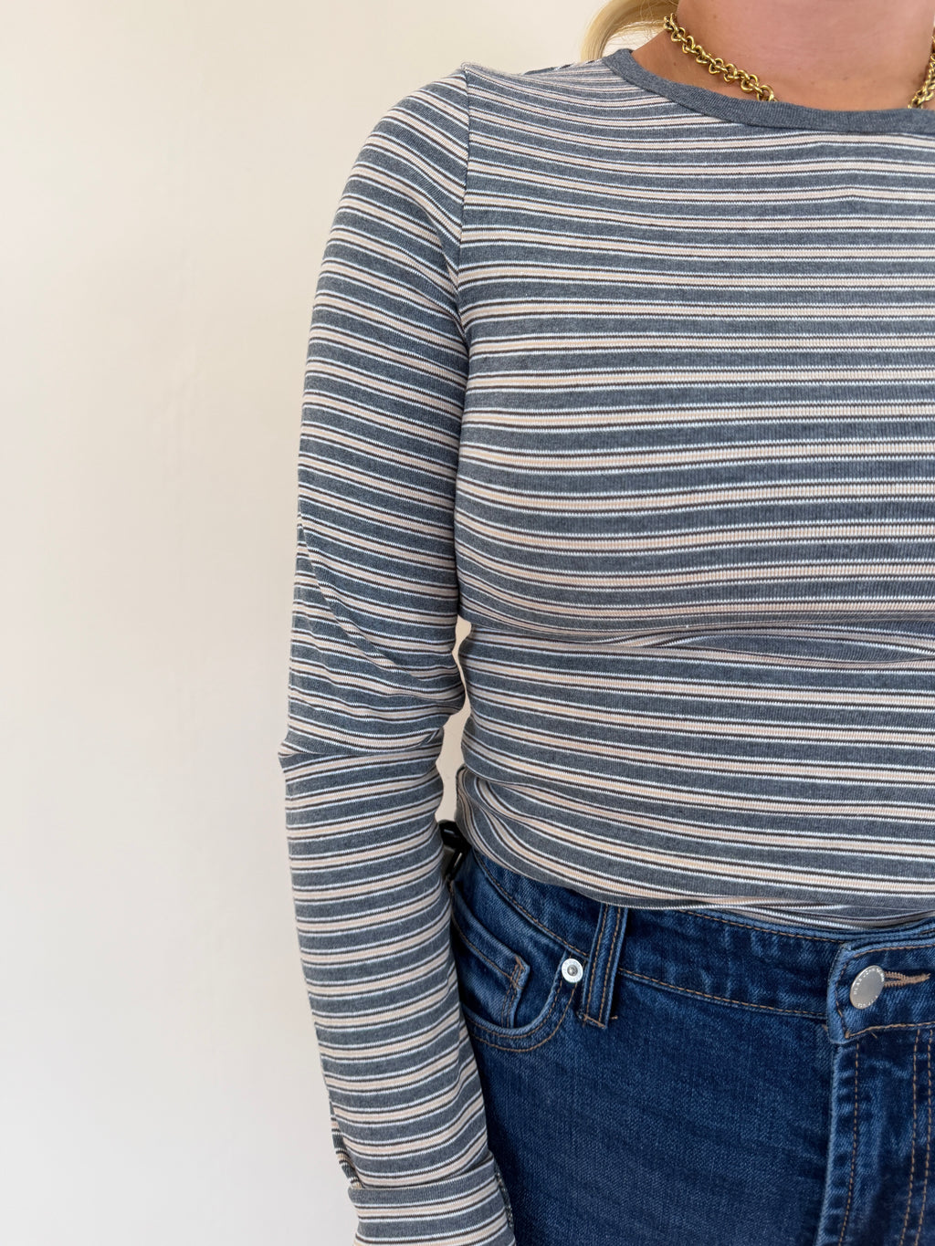 Striped Crew Neck Long Sleeve Knit Top