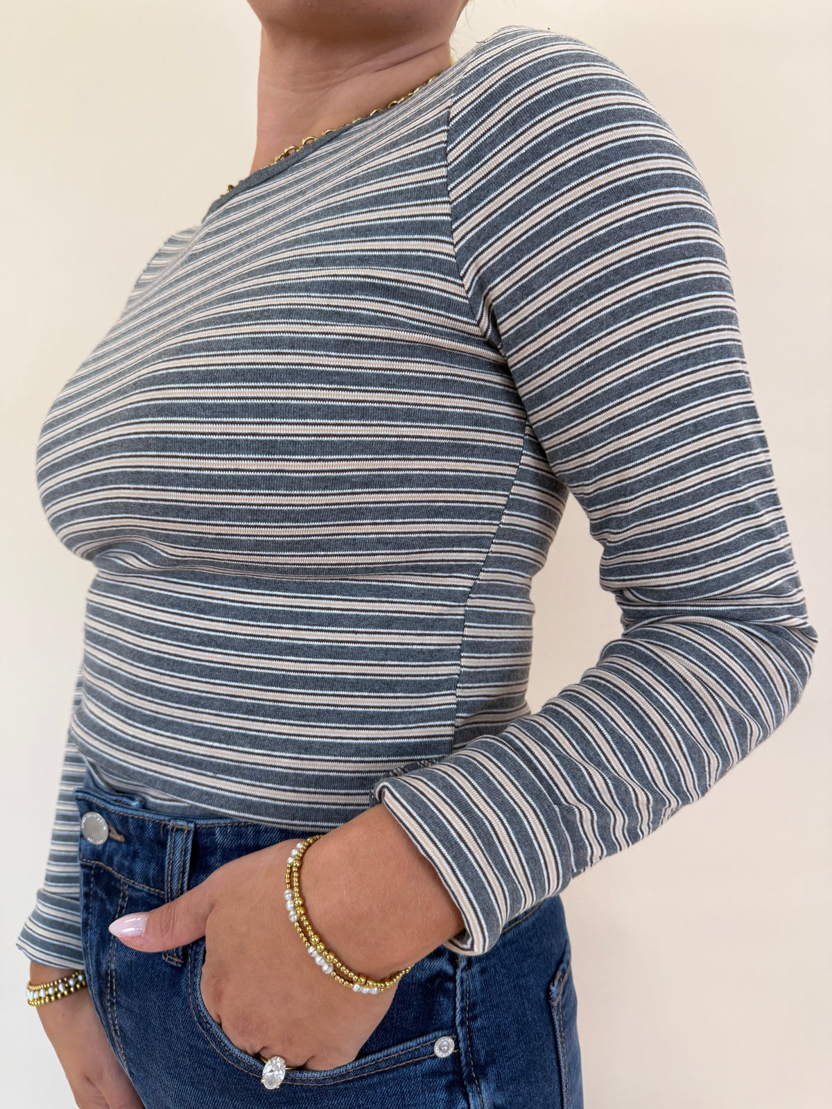 Striped Crew Neck Long Sleeve Knit Top