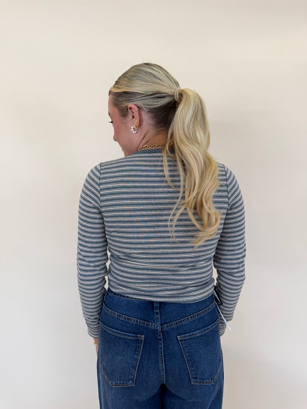 Striped Crew Neck Long Sleeve Knit Top