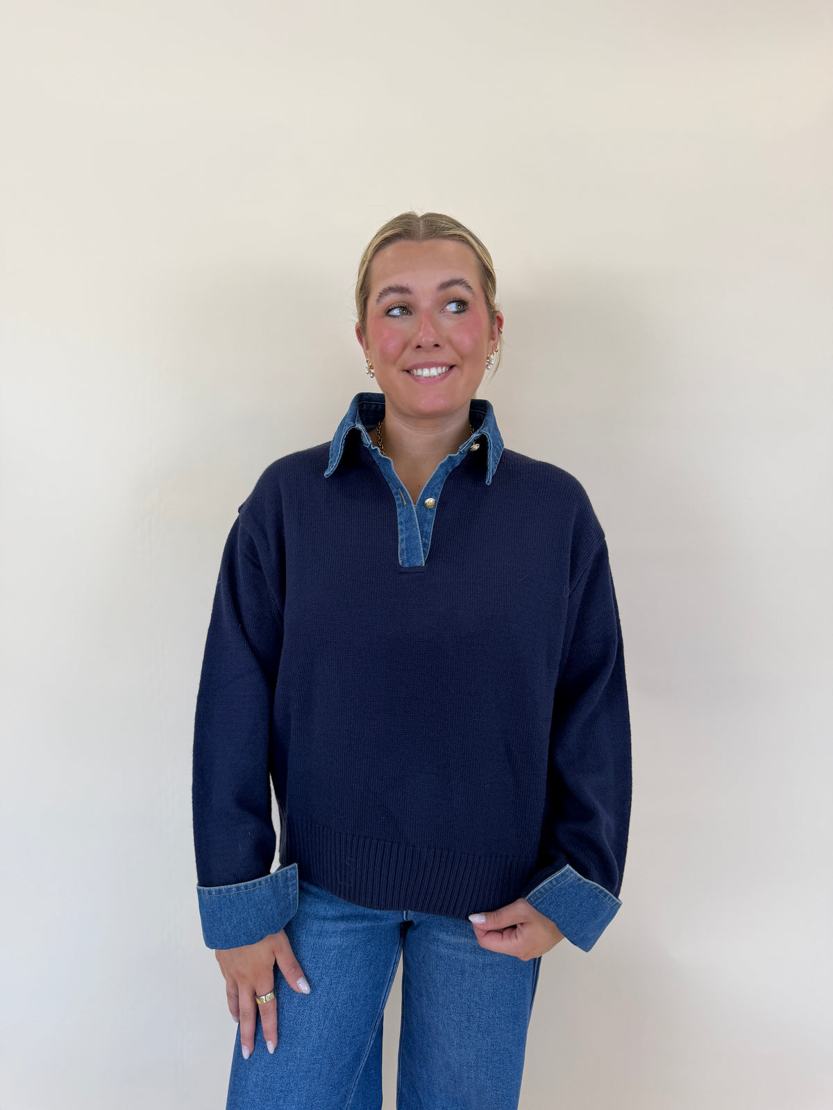 Collared Denim Sweater
